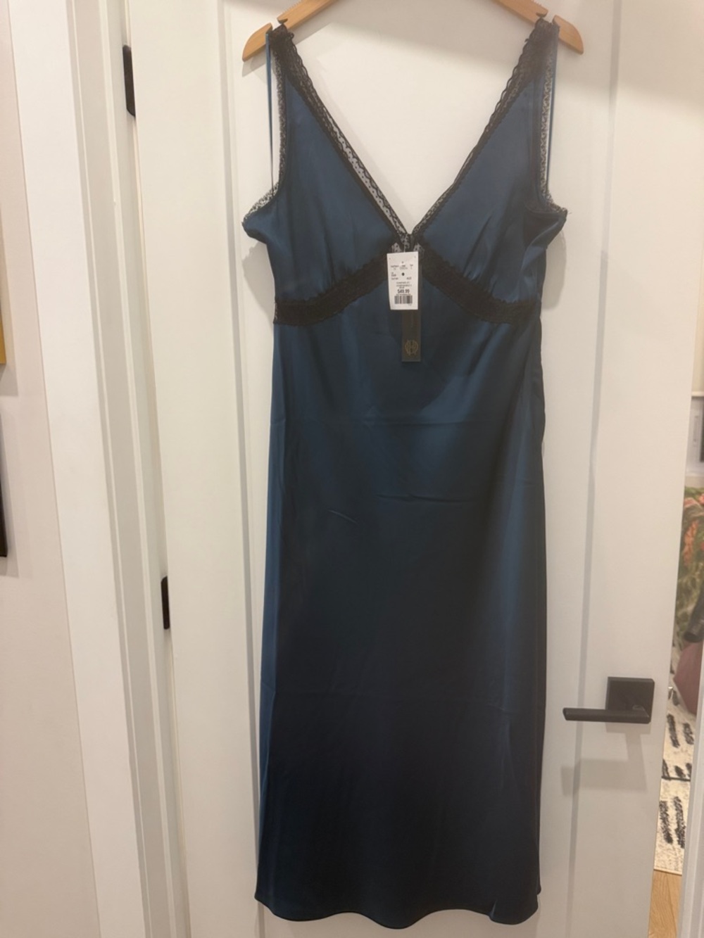 House of Harlow 1960 Teal Slip Dress with Black Lace Trim - Size L